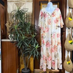 Vintage 90s Starina Lace Floral Maxi Dress 3X Plus Cottagecore Prairie Boho Rose